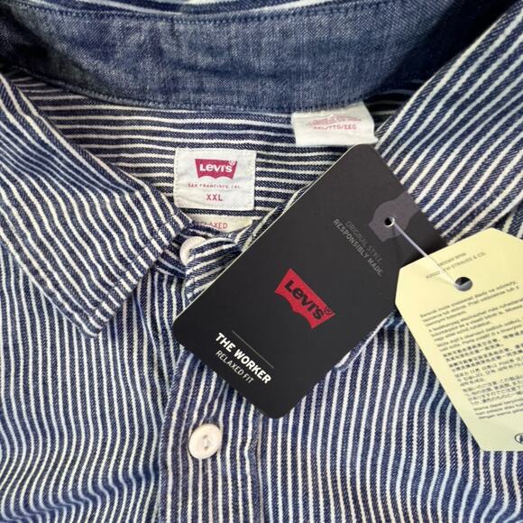 Levis Shirt Mens XXL Worker Long Sleeve Button Up Striped - Picture 3 of 9